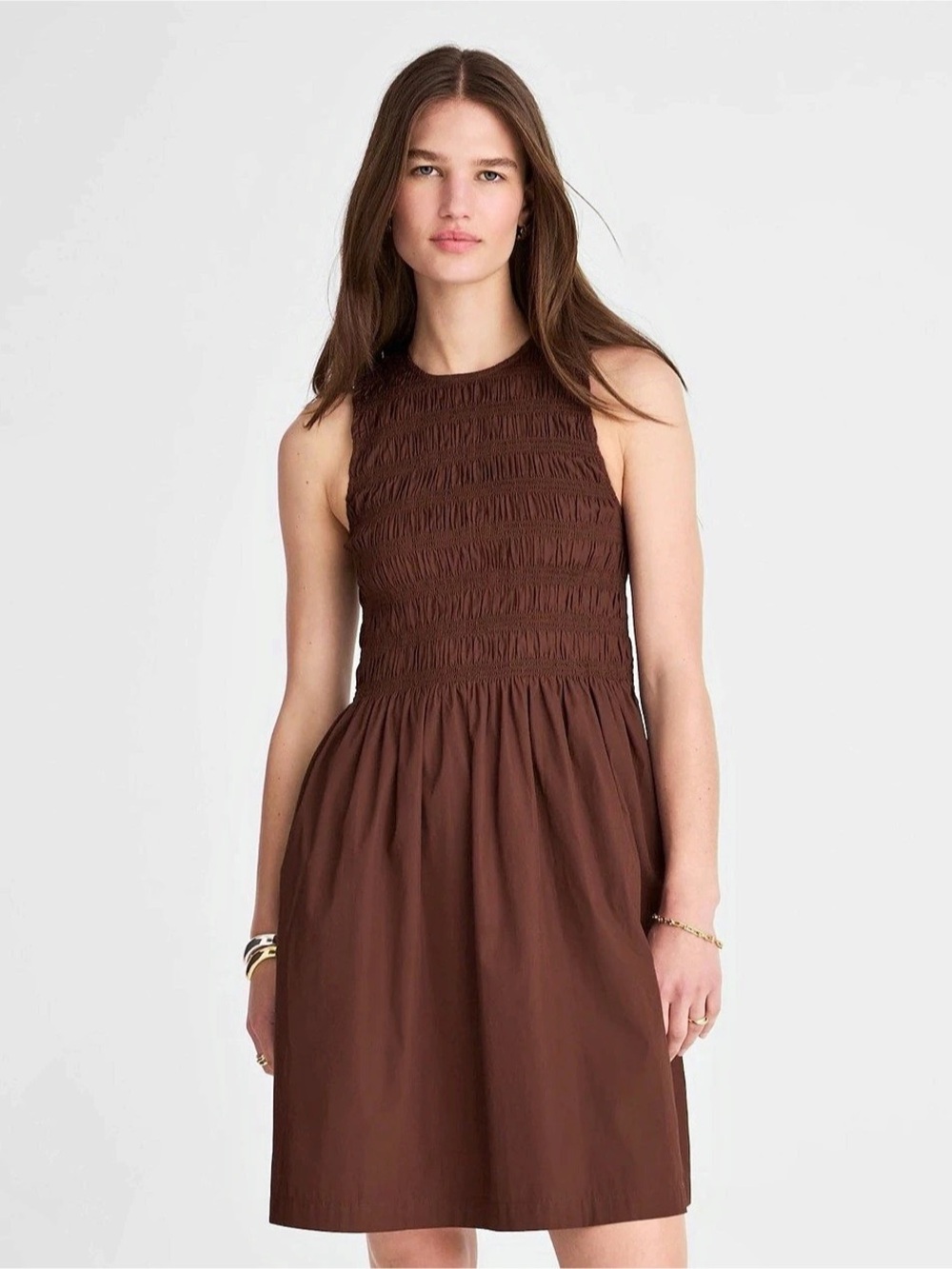 Madewell Women’s Brown 100% Cotton Smocked Fall Mini Dress Size Small NWT